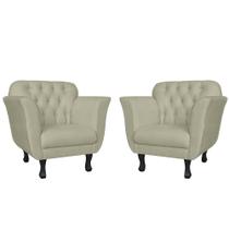 Combo 02 Poltronas Decorativas Helena Pés Luís XV Suede Bege - DS Estofados