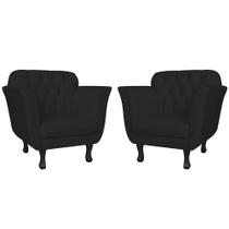 Combo 02 Poltronas Decorativas Helena Pés Luís XV Suede Preto - DS Estofados Combo 02 Poltronas Decorativas Helena Pés Luís XV Suede Preto - DS Estofados