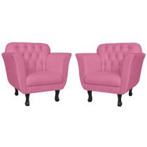 Combo 02 Poltronas Decorativas Helena Pés Luís XV Suede Rosa - DS Estofados Combo 02 Poltronas Decorativas Helena Pés Luís XV Suede Rosa - DS Estofados