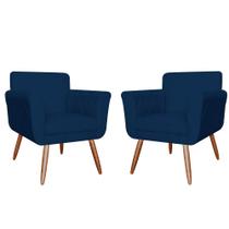 Combo 02 Poltronas Decorativas Isabela em Tressê Pés Palito Suede Azul Marinho - DS Estofados