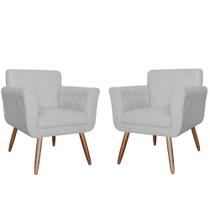 Combo 02 Poltronas Decorativas Isabela em Tressê Pés Palito Suede Branco - DS Estofados