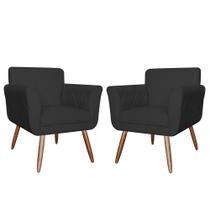 Combo 02 Poltronas Decorativas Isabela em Tressê Pés Palito Suede Preto - DS Estofados