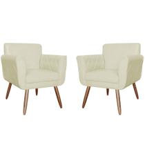 Combo 02 Poltronas Decorativas Isabela em Tressê Suede Bege - DS Estofados