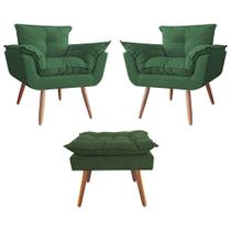 Combo 02 Poltronas decorativas mais um Puff Opalla Pés Palito Verde - DS Estofados