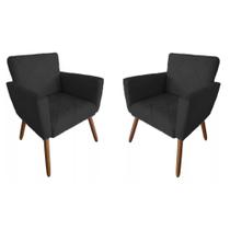 Combo 02 Poltronas Decorativas Pés Palito Nina Estilo Costura Preto - DS Estofados
