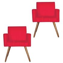 Combo 02 Poltronas Decorativas Pés Palito Vitoria Suede Vermelho - DS Estofados