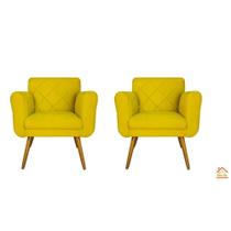 Combo 02 Poltronas Estofadas Decorativas Para Quarto Closet Isabella Suede Amarelo - DL DECOR