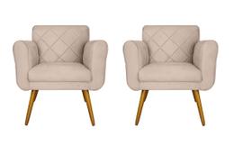 Combo 02 Poltronas Estofadas Decorativas Para Quarto Closet Isabella Suede Bege- LM DECOR