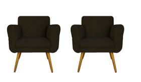 Combo 02 Poltronas Estofadas Decorativas Para Quarto Closet Isabella Suede Marrom- LM DECOR