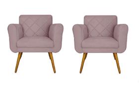 Combo 02 Poltronas Estofadas Decorativas Para Quarto Closet Isabella Suede Rosê- LM DECOR