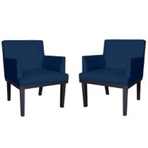 Combo 02 Poltronas Vitória Sala e Recepção Com Base de Madeira Suede Azul Marinho - DS Estofados Combo 02 Poltronas Vitória Sala e Recepção Com Base de Madeira Suede Azul Marinho - DS Estofados