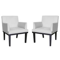 Combo 02 Poltronas Vitória Sala e Recepção Com Base de Madeira Suede Branco - DS Estofados