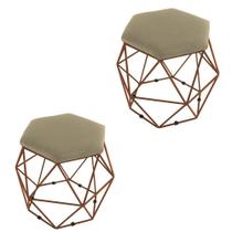 Combo 02 Puffs Aramado Bronze Assento Hexagonal Suede Nude - DS Estofados