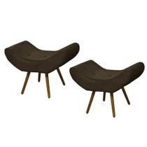 Combo 02 Puffs Banqueta Emília Em Suede Liso Marrom - DS Estofados