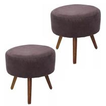 Combo 02 Puffs Banqueta Redondo Classic Suede Marrom - DS Estofados
