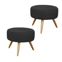 Combo 02 Puffs Banqueta Redondo Classic Suede Preto - DS Estofados