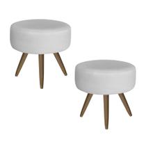 Combo 02 Puffs Banquetas Redonda Napa Branco - DS Estofados