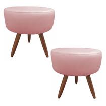 Combo 02 Puffs Banquetas Redonda Suede Rosa - DS Estofados