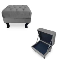 Combo 02 Puffs Baú Retrô Luis Xv Capitonê Suede Cinza - DS Estofados Combo 02 Puffs Baú Retrô Luis Xv Capitonê Suede Cinza - DS Estofados