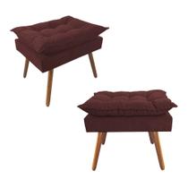 Combo 02 Puffs Decorativos Opalla Pés Palito Suede Bordô - DS Estofados