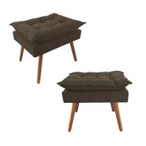 Combo 02 Puffs Decorativos Opalla Pés Palito Suede Marrom - DS Estofados