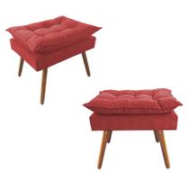 Combo 02 Puffs Decorativos Opalla Pés Palito Suede Vermelho - DS Estofados