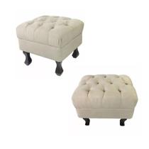 Combo 02 Puffs Retrô Luis Xv Capitonê Bege - DS Estofados Combo 02 Puffs Retrô Luis Xv Capitonê Bege - DS Estofados