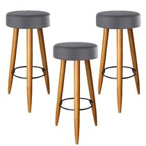 Combo 03 Banquetas Altas Cinza Pés Palito Castanho Mel
