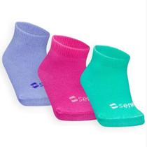 Combo 03 Pares de Meia Colors Para Bebê: Pink, Lilás e Verde Jade 06 a 12 meses