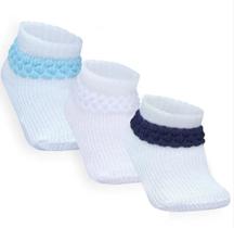 Combo 03 Pares de Meia Persa Para Bebê: Azul Bebê, Azul Marinho e Branco 0 a 06 meses