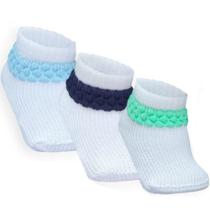 Combo 03 Pares de Meia Persa Para Bebê: Azul Bebê, Azul Marinho e Verde 0 a 06 Meses