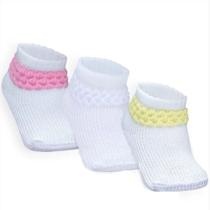 Combo 03 Pares de Meia Persa Para Bebê: Rosa, Branca e Amarela 0 a 06 Meses