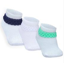 Combo 03 Pares de Meia Persa Para Bebê: Verde, Azul Marinho e Branco 0 a 06 Meses