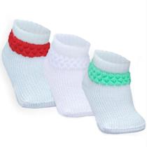 Combo 03 Pares de Meia Persa Para Bebê: Verde, Vermelha e Branco 0 a 06 Meses