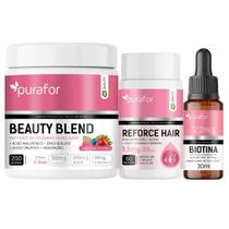 Combo 03 produtos l Reforce Hair l Colágeno Hidrolisado l Biotina liquida l PURAFOR QUALITY l cuidados com a Pele Cabelos e unhas