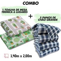 Combo 05 Panos de Chão Xadrez Para Limpeza + 01 Toalha de Mesa Impermeável Grande 6 Lugares