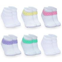 Combo 06 Pares de Meia Persa Menina: Branco, Amarelo, Rosa, Lilás e Verde 0 a 06 meses