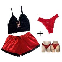 Combo: 1 Baby Doll Cetim + 1 Calcinha de Renda JR - Modas Prado