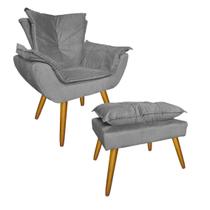 Combo 1 Poltrona e 1 Puff Para Recepção Consultório Clínica Apolo Suede Cinza - LM DECOR