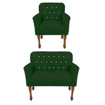 Combo 1 Poltrona e Namoradeira Estofada Para Sala de Visitas Anitta Suede Verde DL Decor