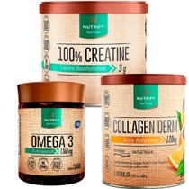 Combo 100% Creatina Creatine Treino + Collagen Derm Laranja + Ômega 3 120cáps