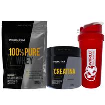 Combo 100% Pure Whey + Creatina 300g Probiótica + Coqueteleira World