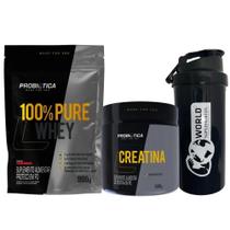 Combo 100% Pure Whey + Creatina 300g Probiótica + Coqueteleira World