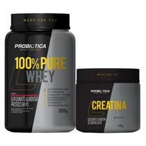 Combo 100% Pure Whey Protein 900g e Creatina Monohidratada 100g - Probiótica - Massa Muscular