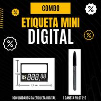 Combo 100 Unidades Etiqueta Digital Black 5x7,5cm + 1 Caneta Pilot Preta 2.0 Ponta Fina