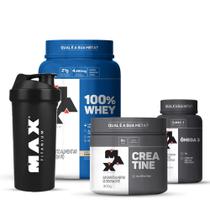 Combo 100% Whey 900g, Creatina 300g, Ômega 3 90 Cápsulas e Coqueteleira 700mL - Max Titanium