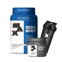 Combo 100% Whey 900g, Creatina Monohidratada 100g e Coqueteleira 700mL - Max Titanium