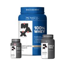 Combo 100% Whey 900g, Creatina Monohidratada 120 Cápsulas e Bcaa 60 Cápsulas - Max Titanium