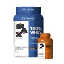 Combo 100% Whey Protein 900g e Cafeína Fire Black 60 Caps - Max Titanium