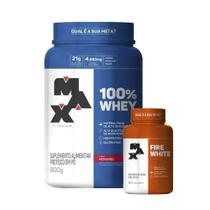 Combo 100% Whey Protein 900g e Cafeína Fire White 60 Caps - Max Titanium - Definição Muscular